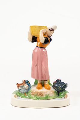 French Faience Henriot Quimper Lamp Base Figure. Depicts a woman standing on the edge of water 