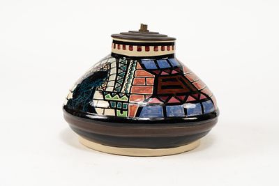 French Faience Fouillen Quimper Lamp Base. French Faience P Fouillen Quimper Lamp Base. Painted 