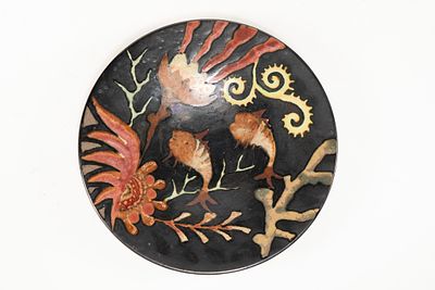 French Faience P Fouillen Quimper Fish Plate. Plate depicts fish with undersea plants and coral 