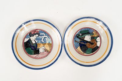 Pair of HB Quimper Breton Plates. 1 plate depicts a Breton man and 1 plate depicts a Breton 