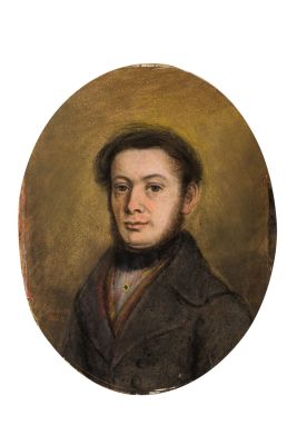Portrait of "Baron Alphonsz de Allais". 1842
Technique: mixed media on paper applied on plywood