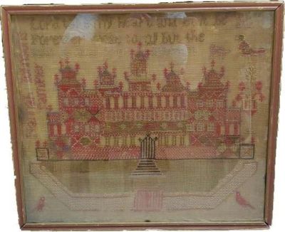 Antique Needlework Hymnal Verse Sampler. Antique 19th century hand embroidered needle work 