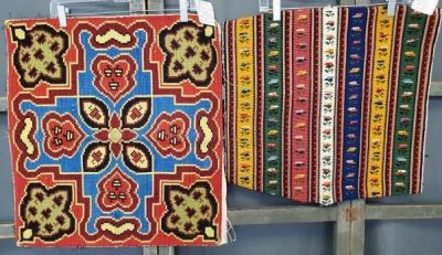 2 Antique French Needlework Pillow Pcs. Two antique French needlepoint pillow faces. Stripes 