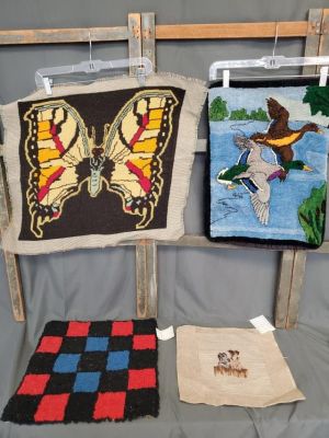 Group of 4 Vintage Pieces of Needlework. Group includes a circa 1950s needlepoint butterfly 