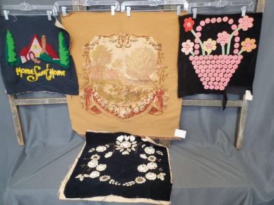 Group of Miscellaneous Needlework Pillow Pcs. Includes a punch needle Home Sweet Home on black 