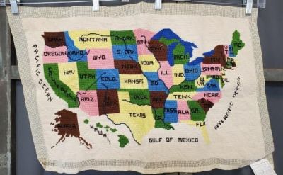 Vintage Needlepoint US Map. Vintage needlepoint US map including Alaska and Hawaii, measures 