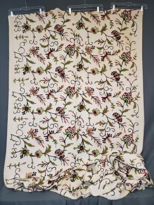 Vintage Hand Embroidered Crewel Work 5.5 Yards. Hand embroidered Indian crewel work on cotton 