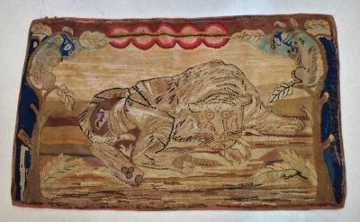 Antique Hooked Folk Art Rug Tiger. Antique folk art hooked rug measuring 38 x 61 inches. With a 