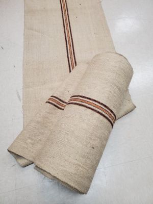 Antique Woven Hemp Stair Runner with Gold Stripe 55ft. Antique hemp herringbone weave stair 