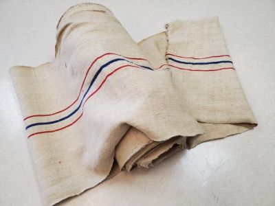 Antique Woven Hemp Stair Runner with Blue Stripe 75ft. Antique hemp with possibly linen with 