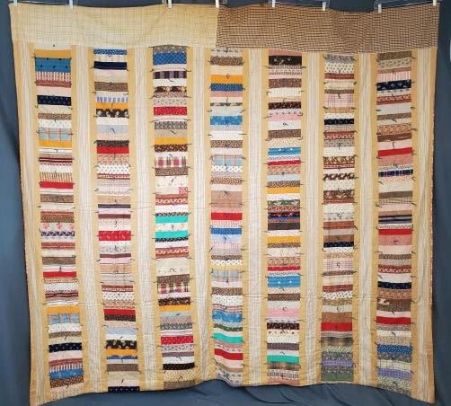 Lot 195: Antique Roman Stripe Comfort Quilt c1880