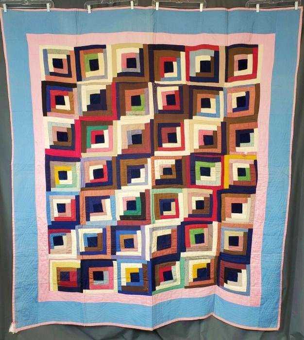 Lot 209: Vintage Grosgrain Ribbon Log Cabin Quilt