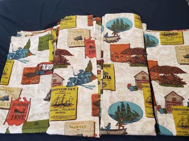 Lot 241: Set of 4 Vintage Curtains - Nautical Whaling Theme