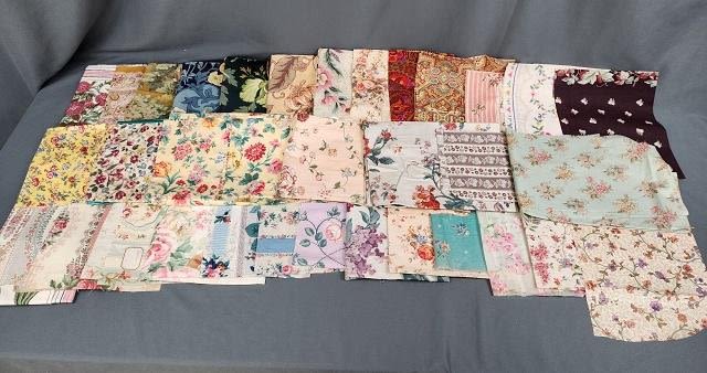 Lot 245: 34 Antique & Vintage Floral Fabric Samples - Group 2