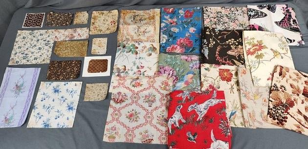 Lot 252: 25 Vintage Fabric Samples Birds Butterflies