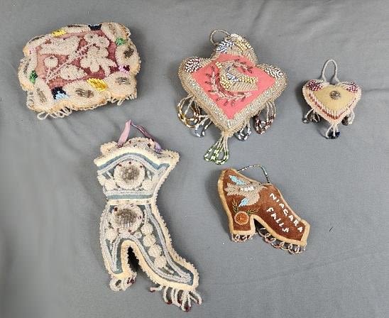 Lot 264: 5 Antique Victorian Beaded Pillow Pin Cushions
