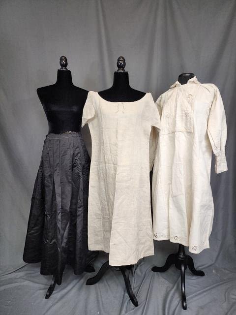 Lot 179: 2 Antique Nightgowns and Black Silk Skirt
