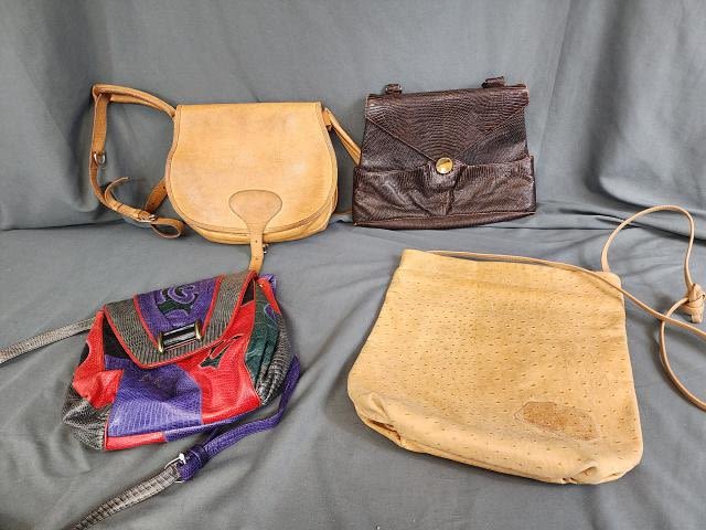 Lot 195: 4 Vintage Leather Handbags, Purses