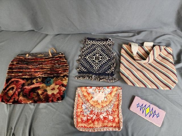 Lot 196: 4 Vintage Fabric Handbags, Purses and more