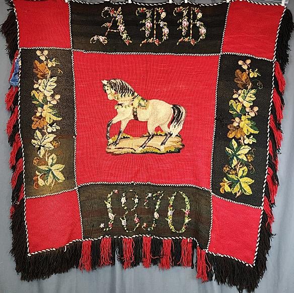 Lot 157: Antique 1870 Knitted and Embroidered Blanket