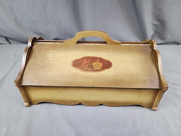 Lot 174: Vintage Painted Wood Sewing Box & Contents