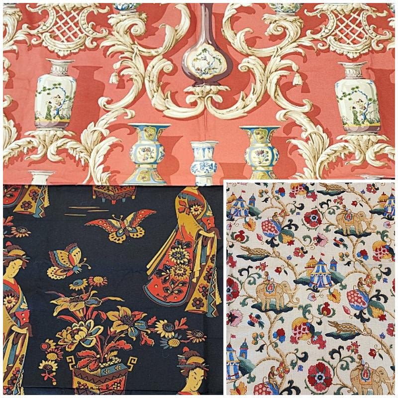 Lot 235: 3 Vintage Asian Theme Decorator Fabrics - Greeff