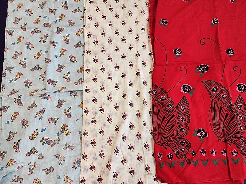 Lot 243: 3 Vintage c1950 Fabrics - Novelty Seersucker and more