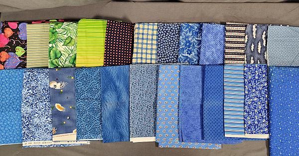 Lot 282: 10 lbs Quilt Fabric 1990-2010 - Blue, Green Prints