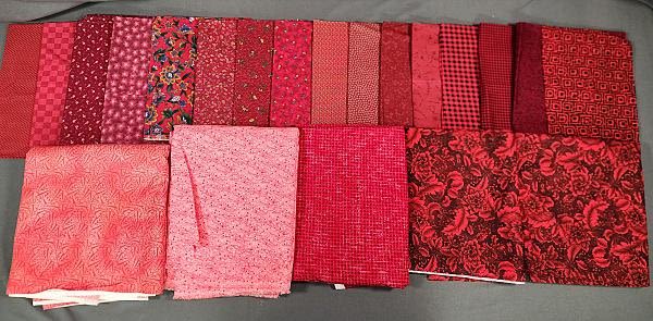 Lot 303: 10 lbs Quilt Fabric 1990-2010 - Assorted Red Prints