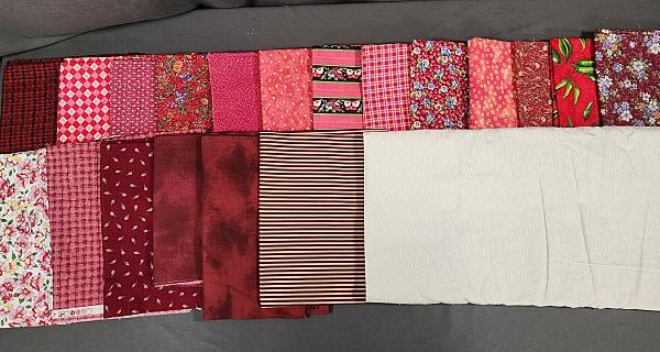 Lot 305: 10 lbs Quilt Fabric 1990-2010 - Assorted Red Prints