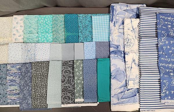 Lot 309: 10 lbs Quilt Fabric 1990-2010 - Assorted Blue Prints