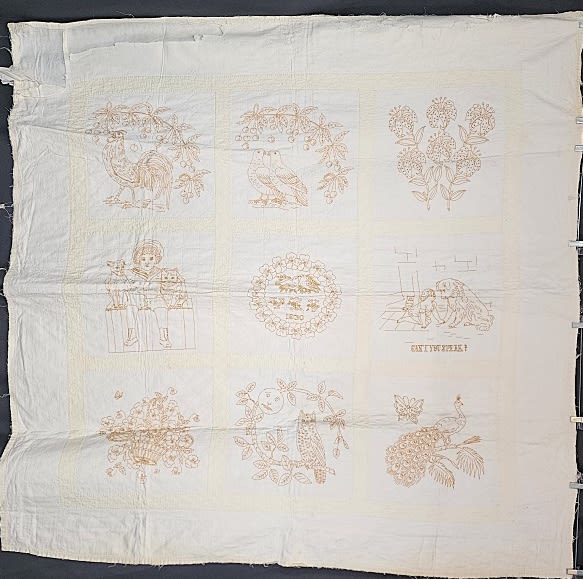 Lot 35: Vintage 1930 Gold Embroidered Quilt