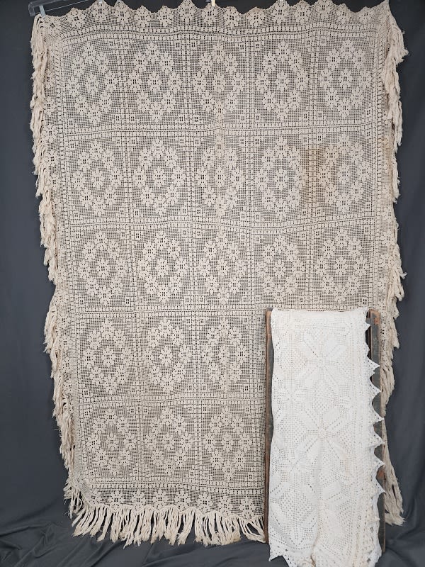 Lot 152: 2 Vintage Filet Crochet Bedspreads