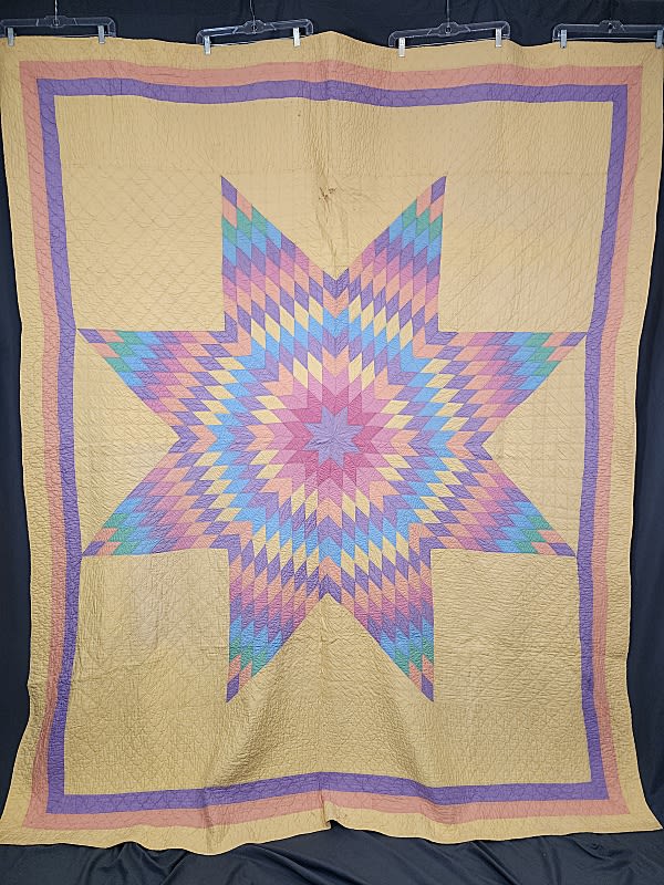Lot 169: Vintage c1930 Pastel Lone Star Quilt