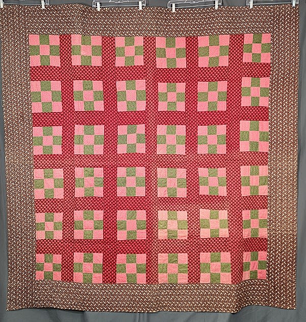 Lot 171: Antique c1890 9 Patch Quilt - Stripy Back
