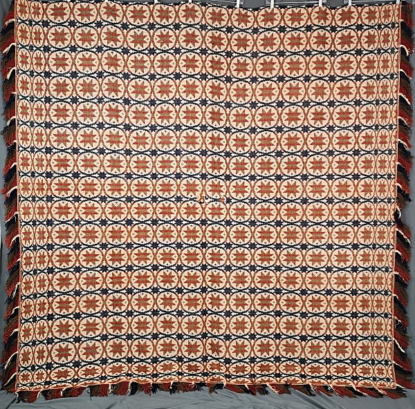 Lot 189: Antique Overshot Jacquard Woven Coverlet