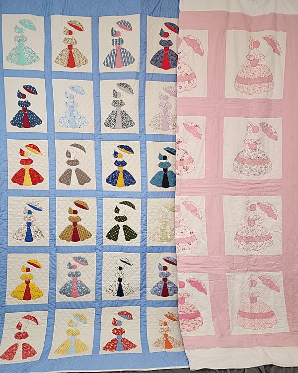 Lot 192: 2 Vintage Colonial Ladies Quilts