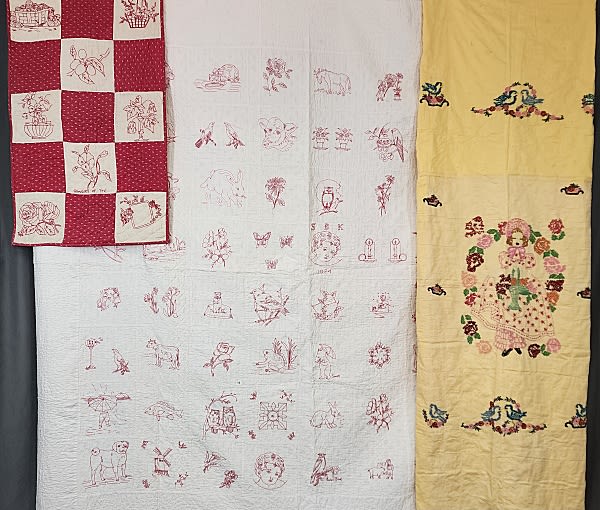 Lot 196: 2 Vintage Red Work Quilts and More