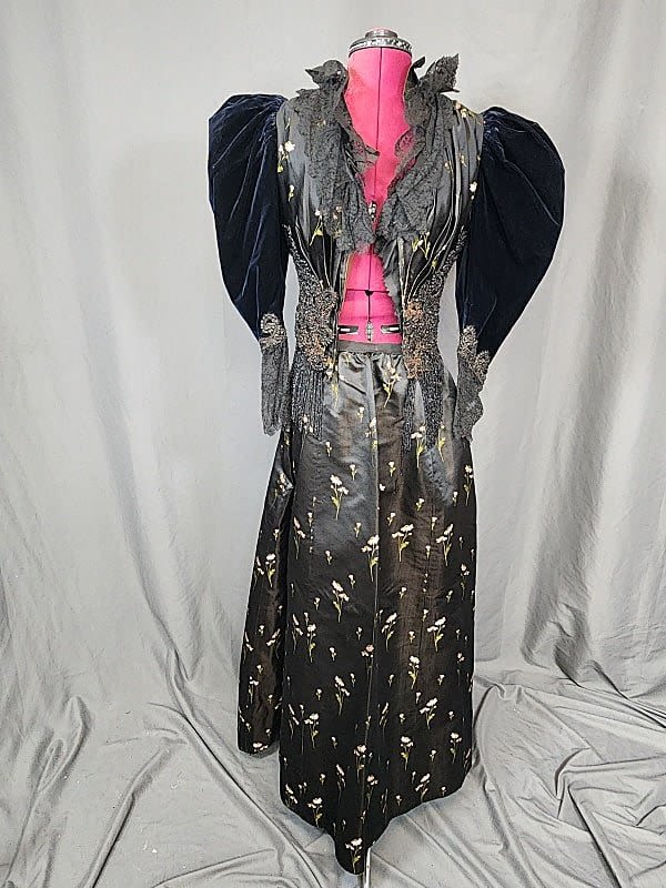 Lot 152: Antique Victorian Silk Brocade Skirt Blouse & Beaded Jacket