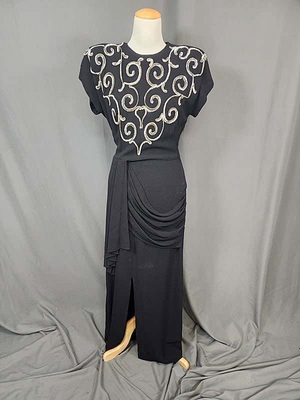 Lot 165: Vintage Black Crepe Dress with Sequins