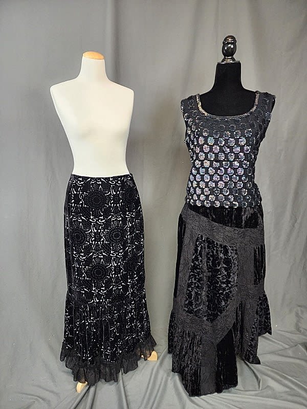 Lot 182: 2 Black Velvet Skirts with Sequin Top