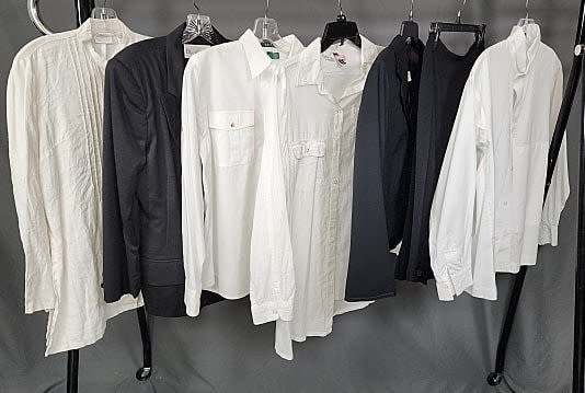 Lot 184: Group of Vintage Ladies White Shirts, Black Jackets