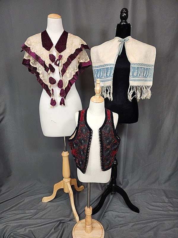 Lot 223: Group of 3 Antique Shawls and Vest