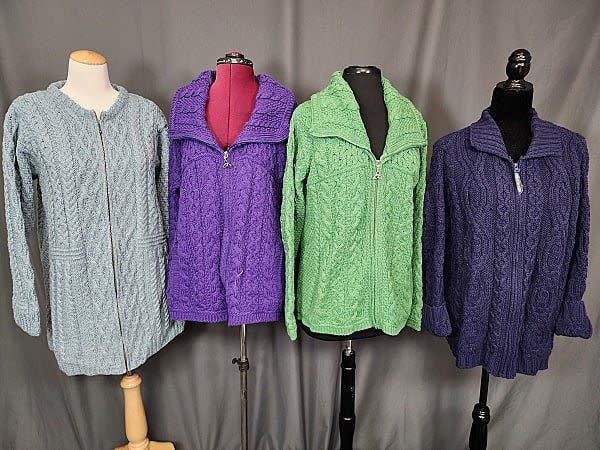 Lot 240: 4 Wool Women's Zip Sweaters - Aran, Kilronan