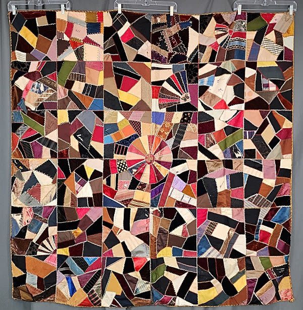Lot 157: Antique 1893 Victorian Crazy Quilt-Corded Edge