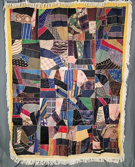 Lot 158: Antique Crazy Quilt-Newspapers
