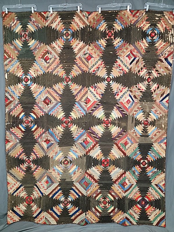 Lot 159: Antique c1870 Wool Pineapple Tied Quilt