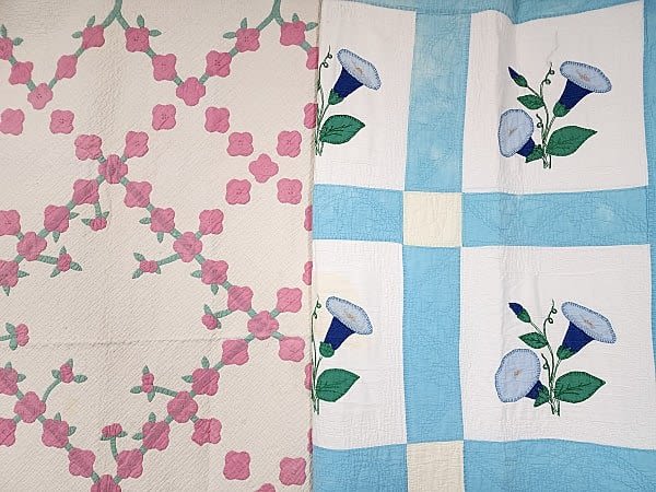Lot 163: 2 Vintage Floral Applique Quilts