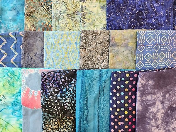 Lot 180: 8lbs of Batik Fabric- Mix of Blues and Greens