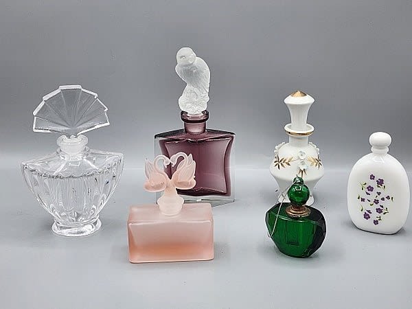 Lot 155: 6 Vintage Perfume Bottles-Colored Glass